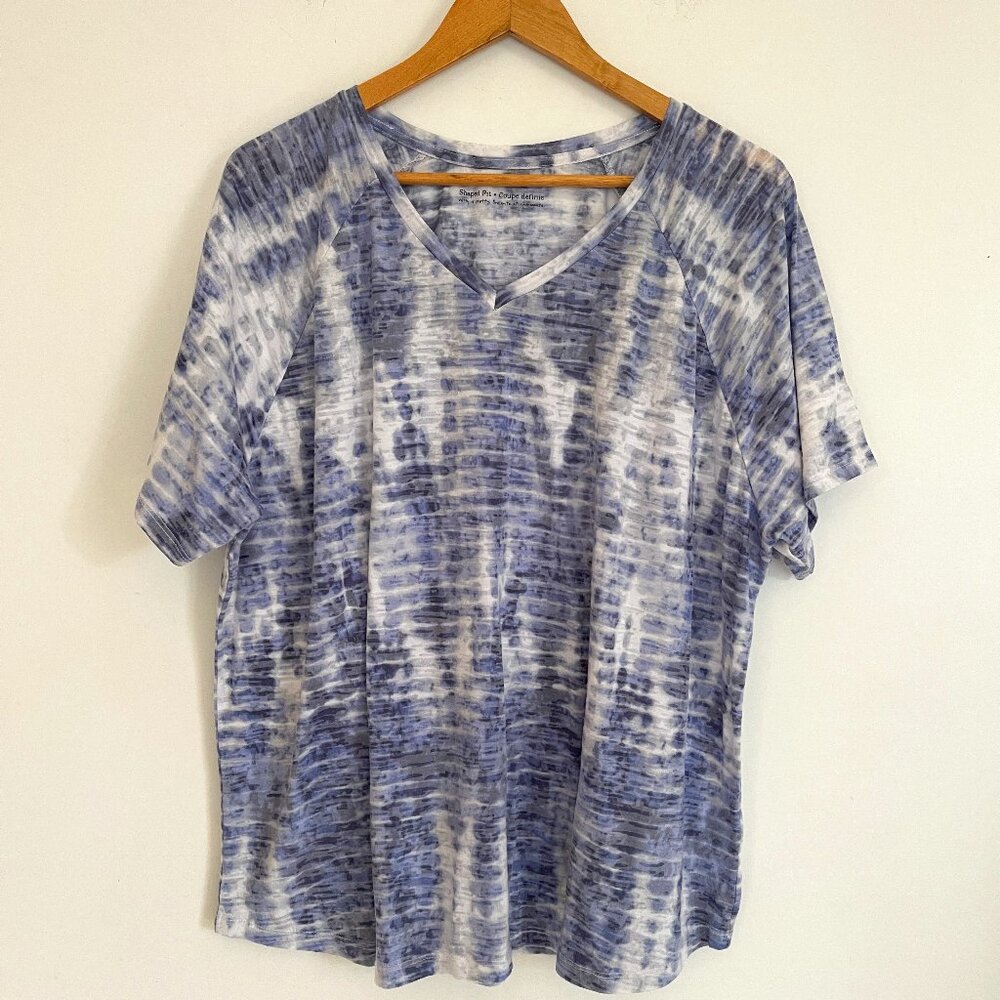 Penningtons Women Blue Burnout Short Sleeve Pullover T Shirt Plus Size 3X